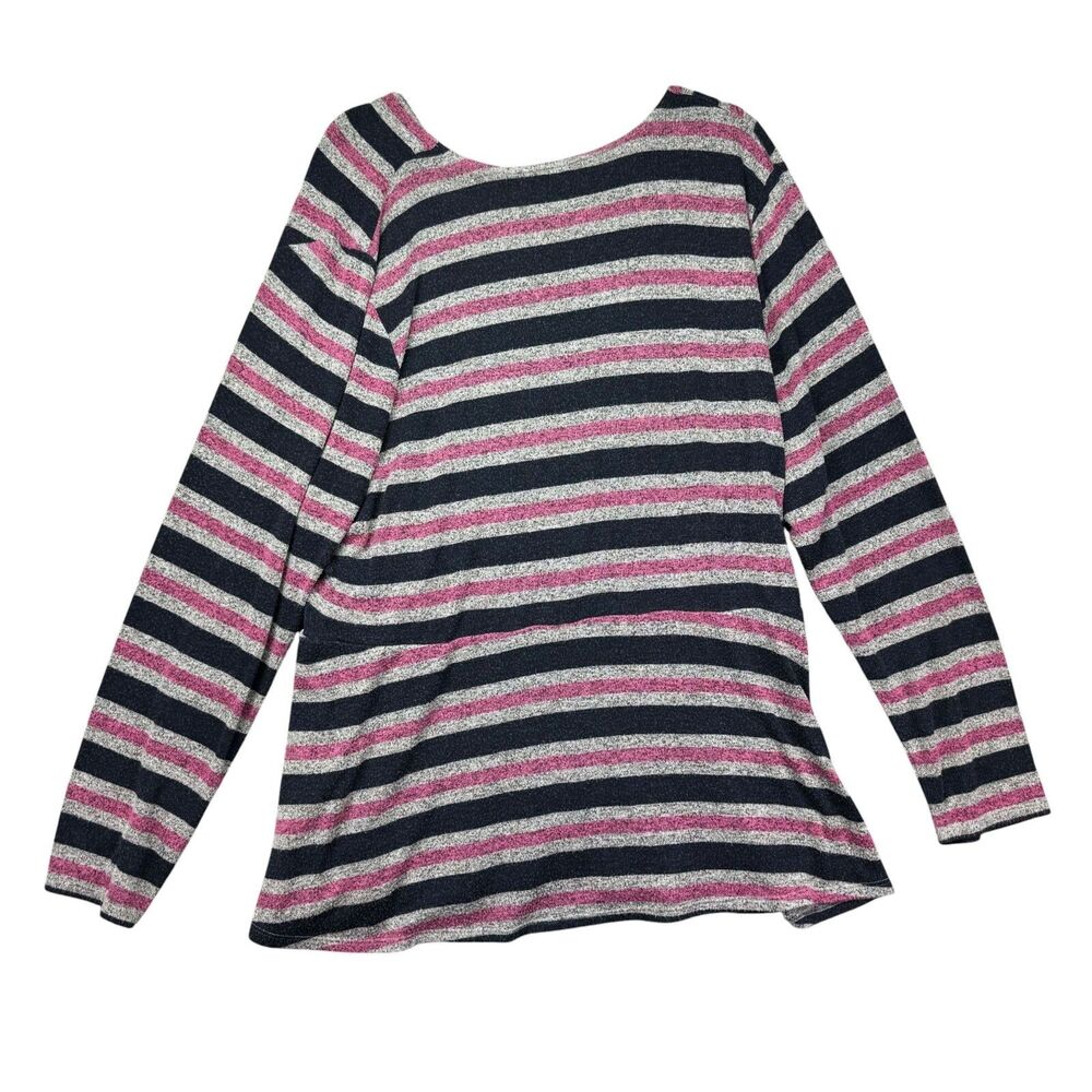 Lane Bryant Top Womens 26/28 Pink Black Long Sleeve Striped Faux Wrap Knit Comfy - Picture 2 of 9
